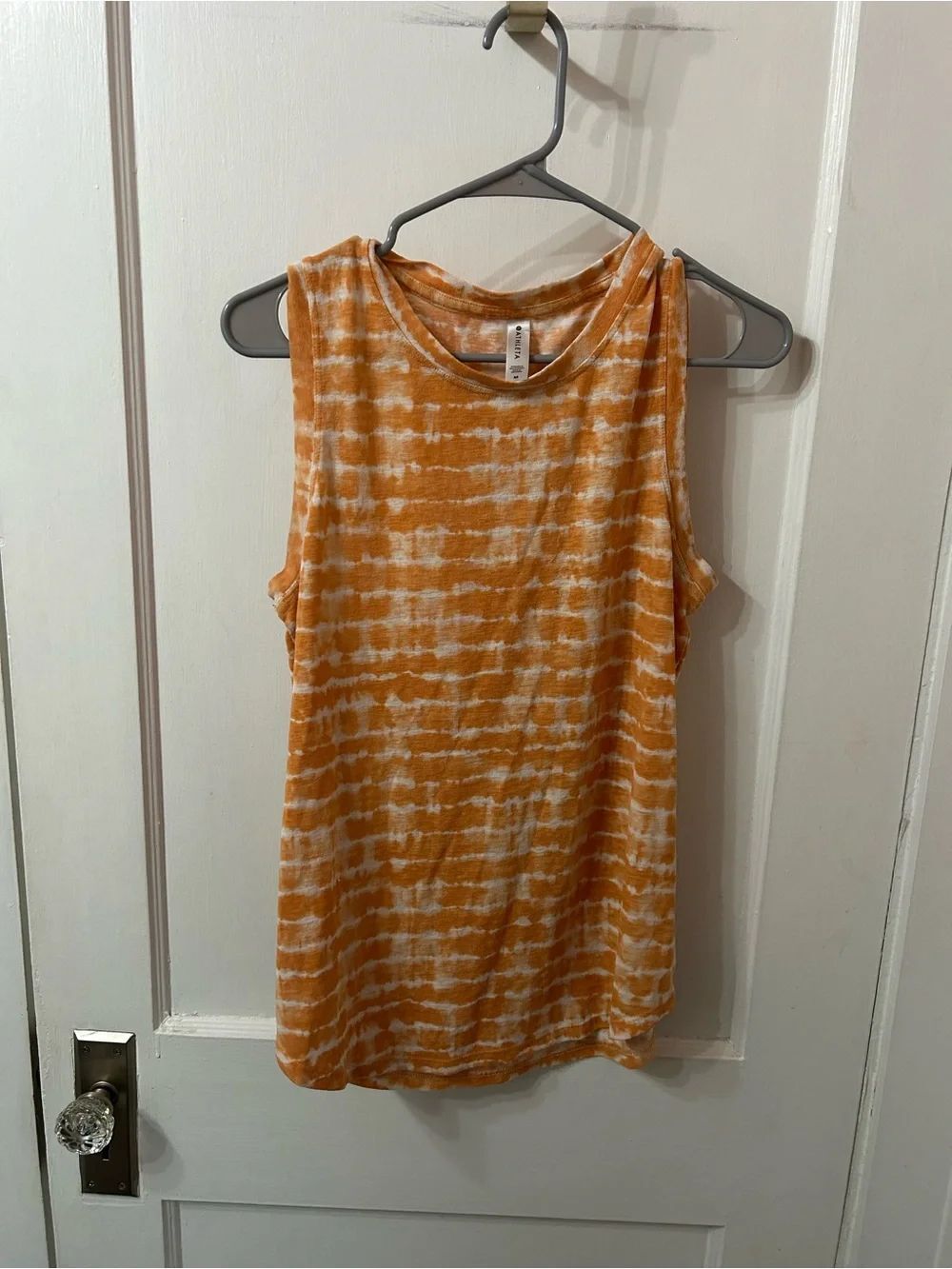 Athleta Orange & White Striped Tie-Dye Tank